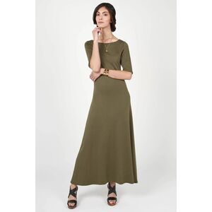 NWT INDIGENOUS Olive Green Elbow Sleeve Boatneck Maxi Shift Dress Size XL